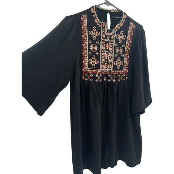 Isabel Marant Silk Mini Dress Black Embroidered Long Sleeve size EU 38 US Small - Picture 8 of 16